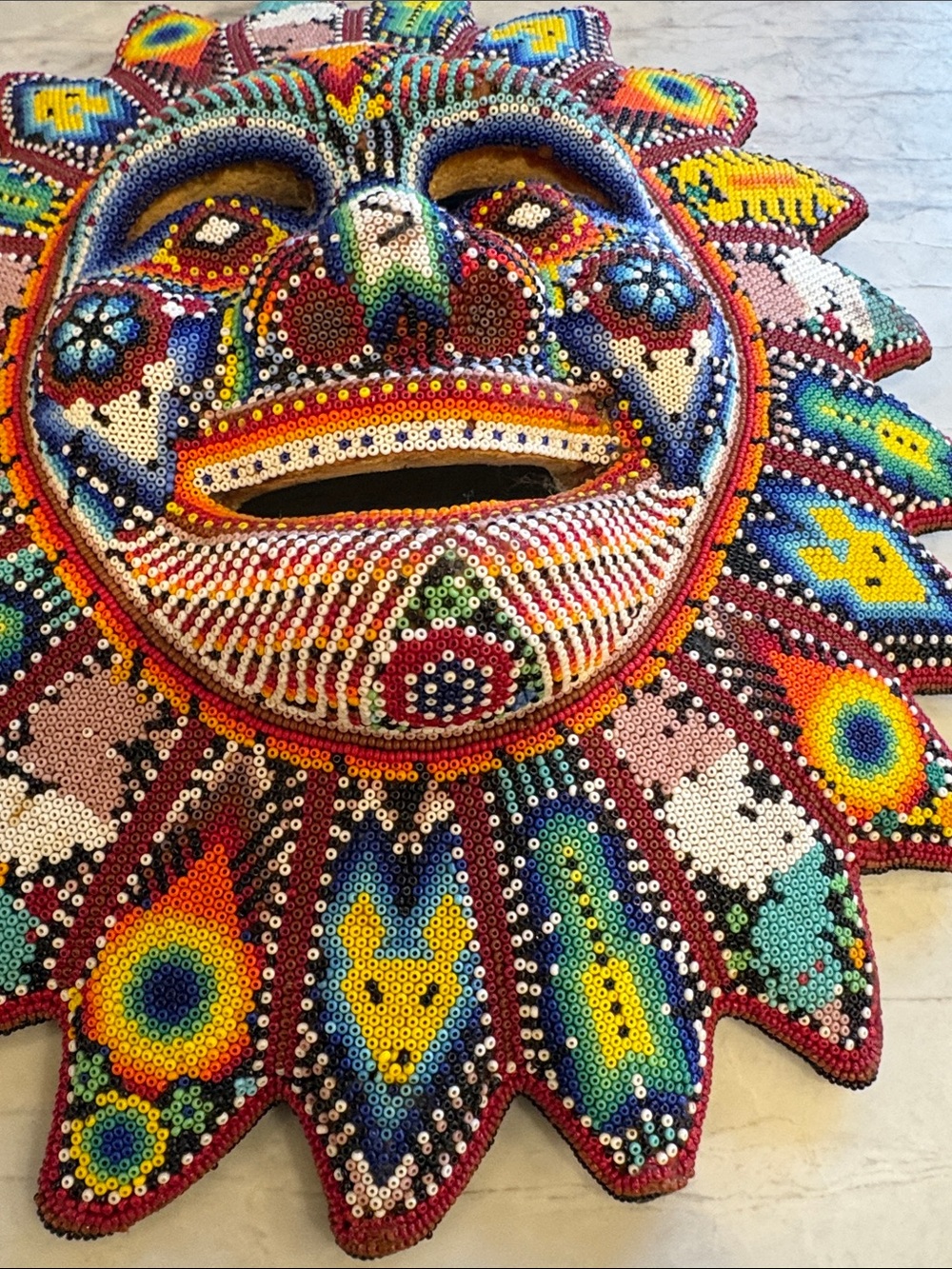 Huichol Beaded Sun - Multicolor Mexican Folk Mask - Picture 5 of 12
